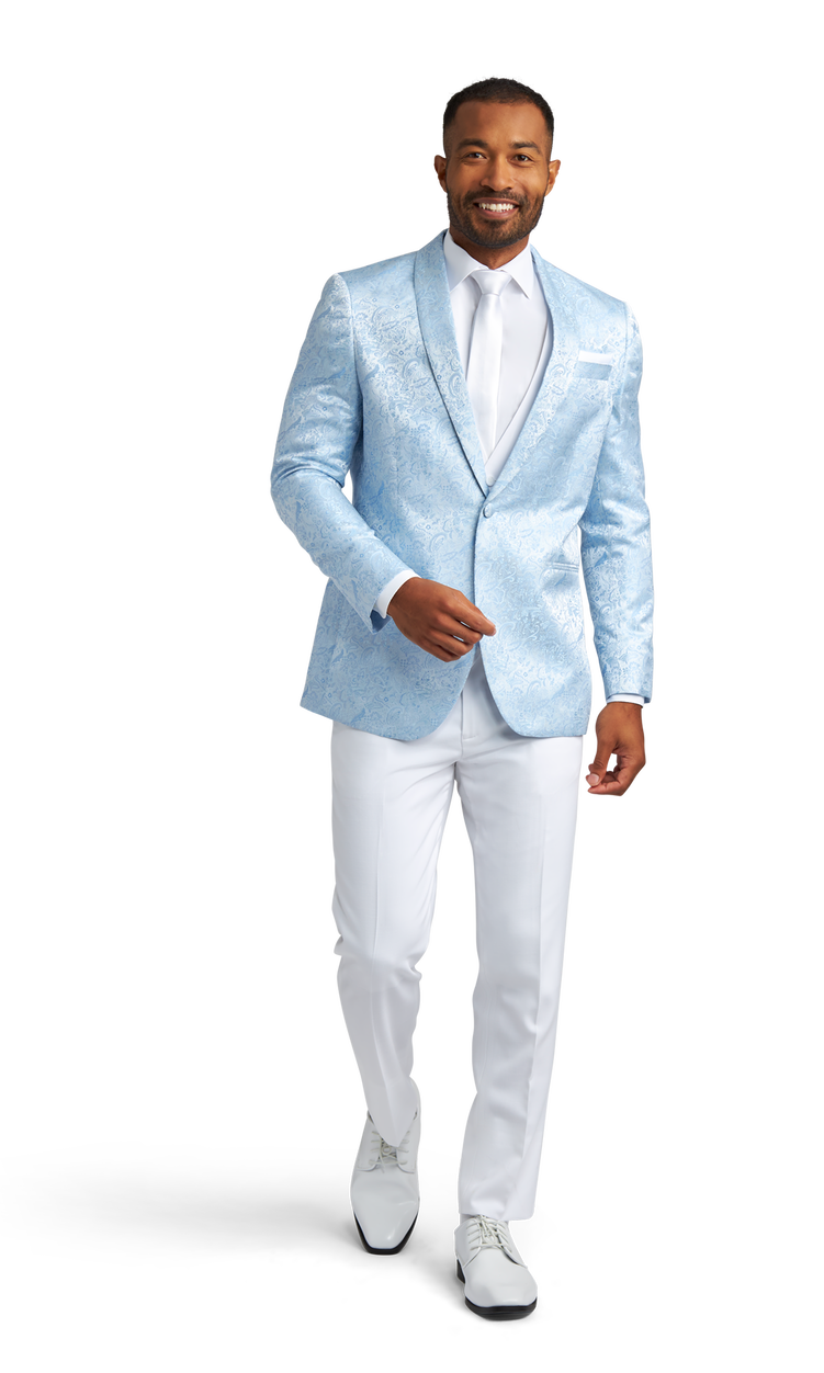 Mark of Distinction Light Blue Paisley Shawl Lapel Coat